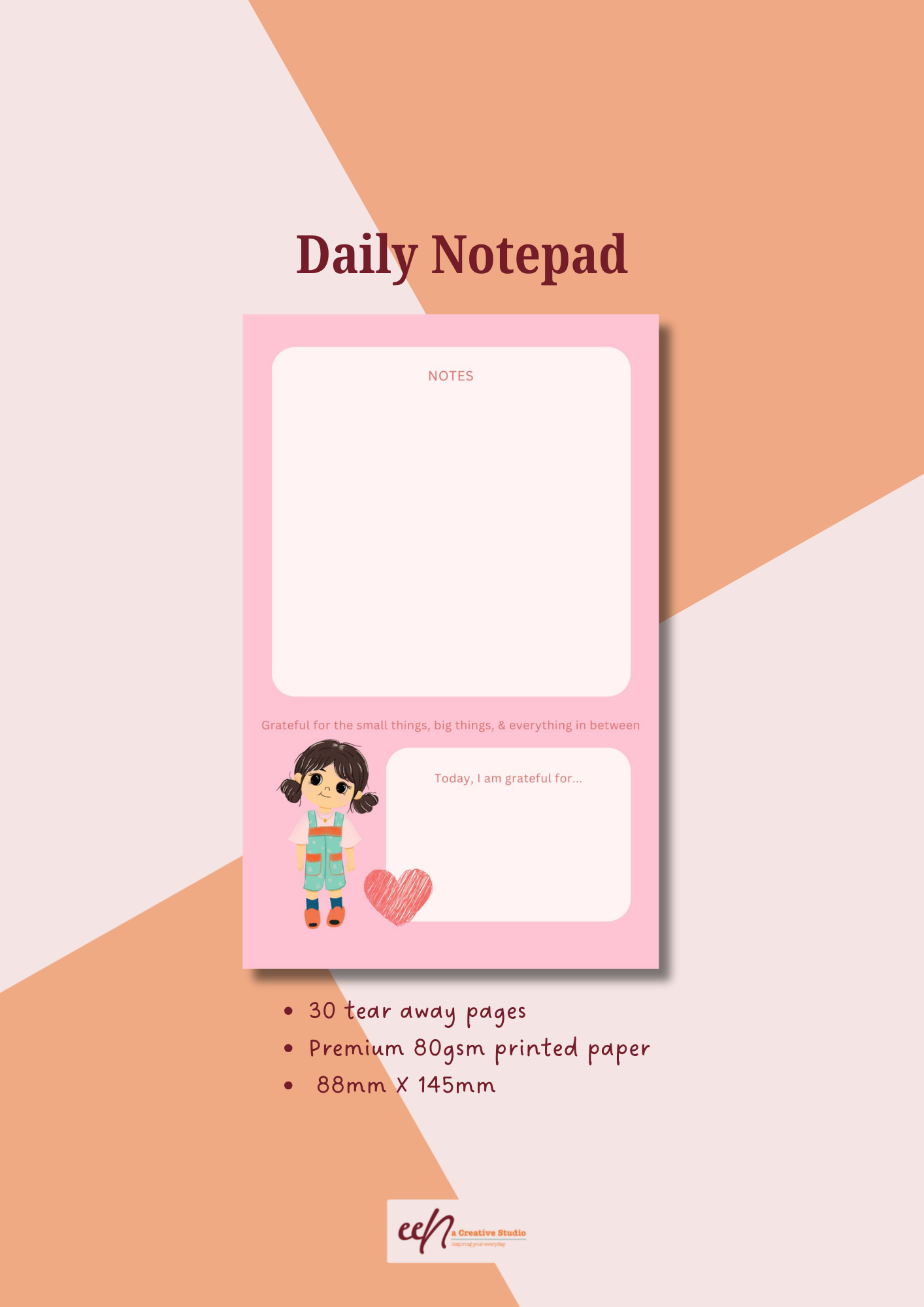 A6 Daily Gratitude Notepad | Pink Gratitude Journal for Positive Thoughts & Self-Care