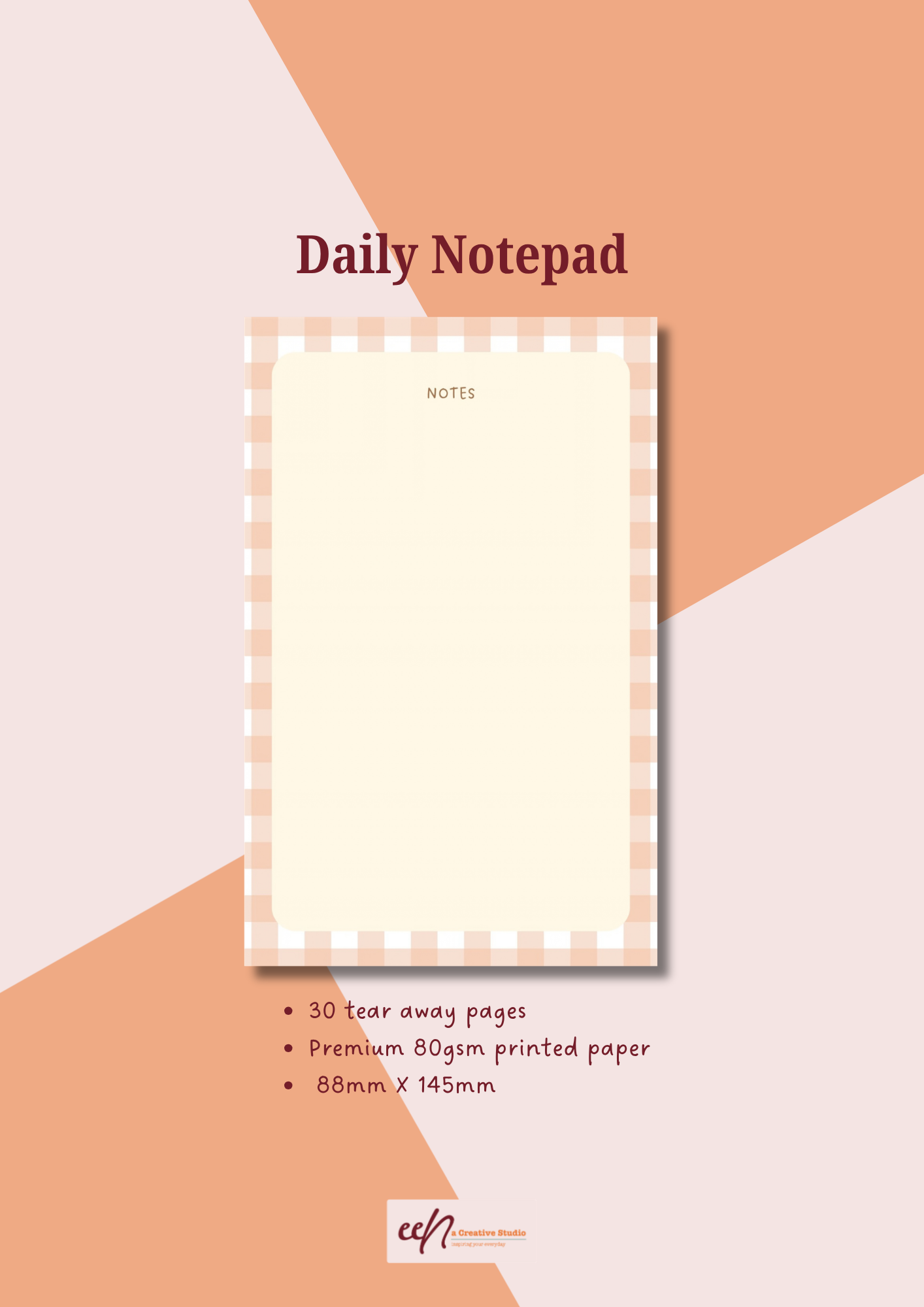 A6 Minimalist Notepad - Light Orange Gingham Pattern