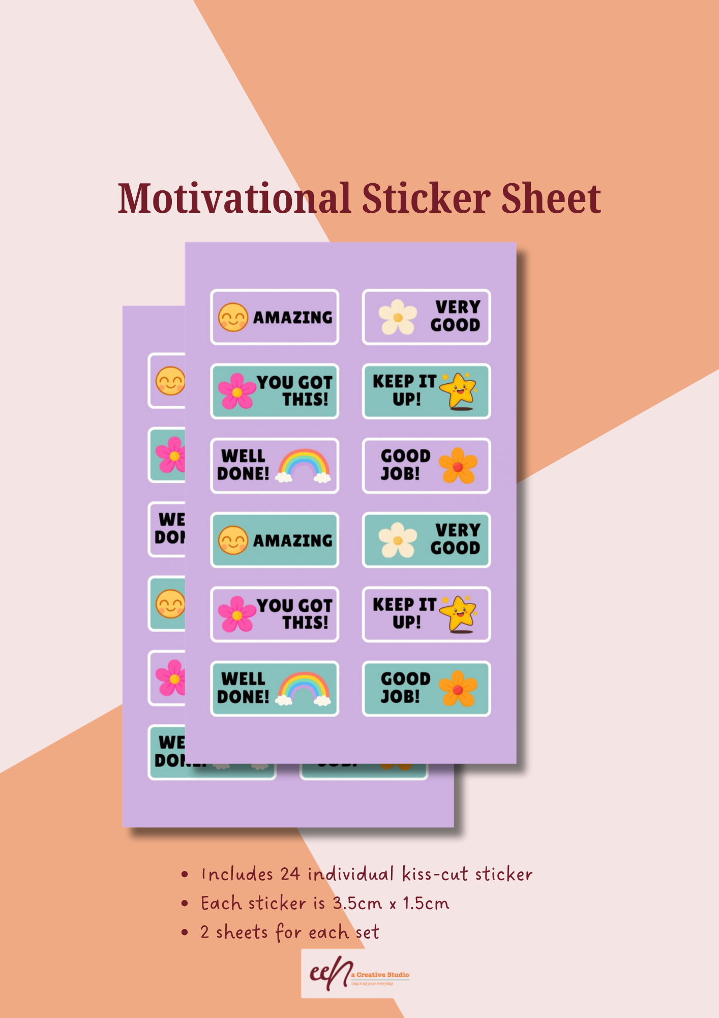 Motivational Sticker 2 Sheets Set | Cute Encouragement & Positive Quote Stickers | 24 Waterproof Stickers